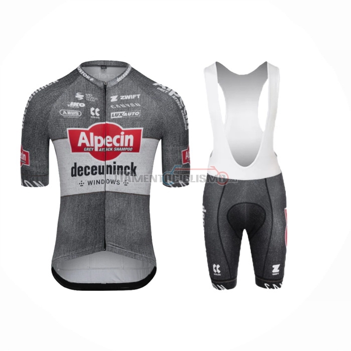 2024 Abbigliamento Ciclismo Alpecin Deceuninck Grigio Manica Corta e Salopette